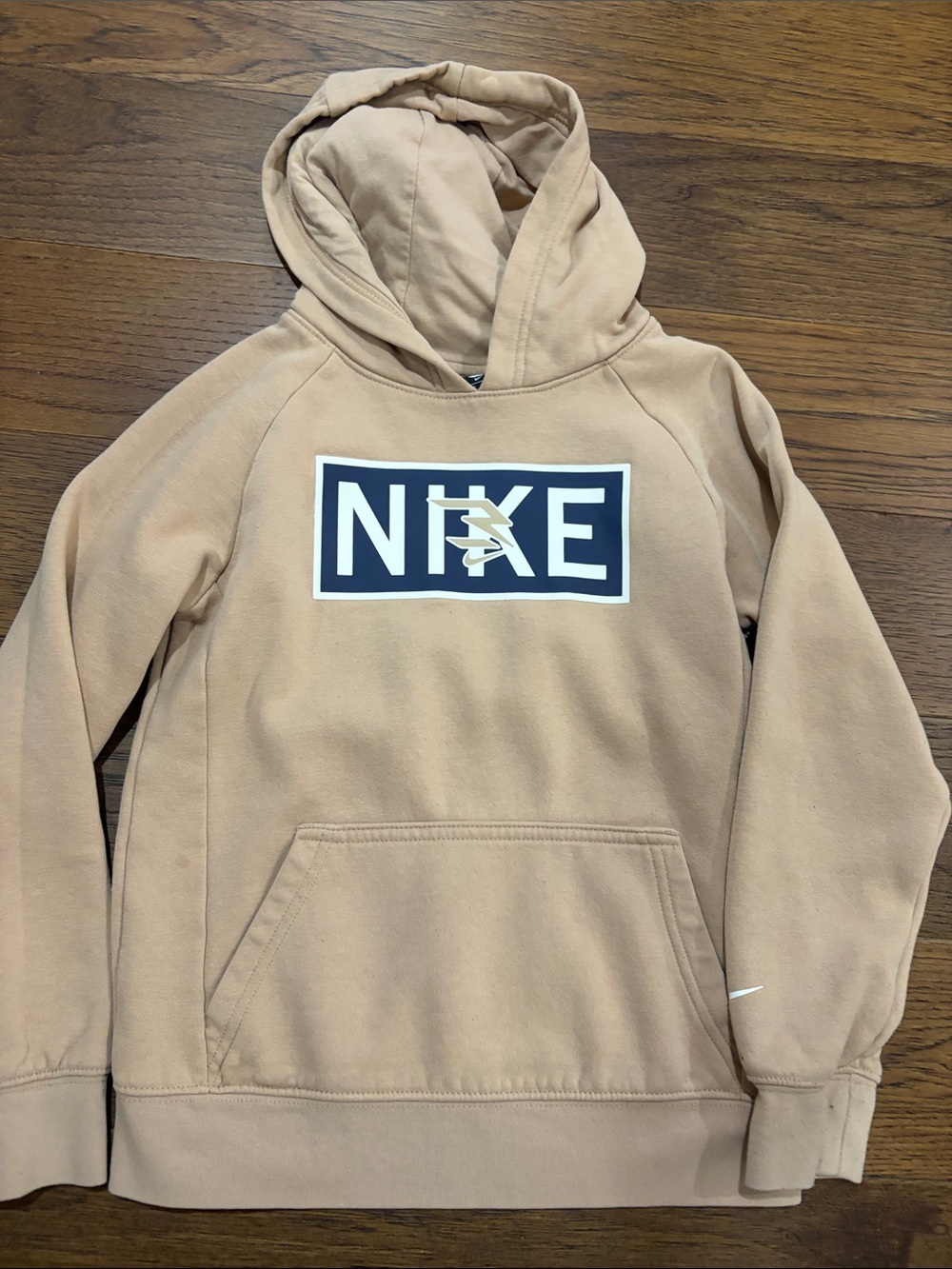 Nike Kids Camel/Tan Pullover Hoodie with Logo Patch